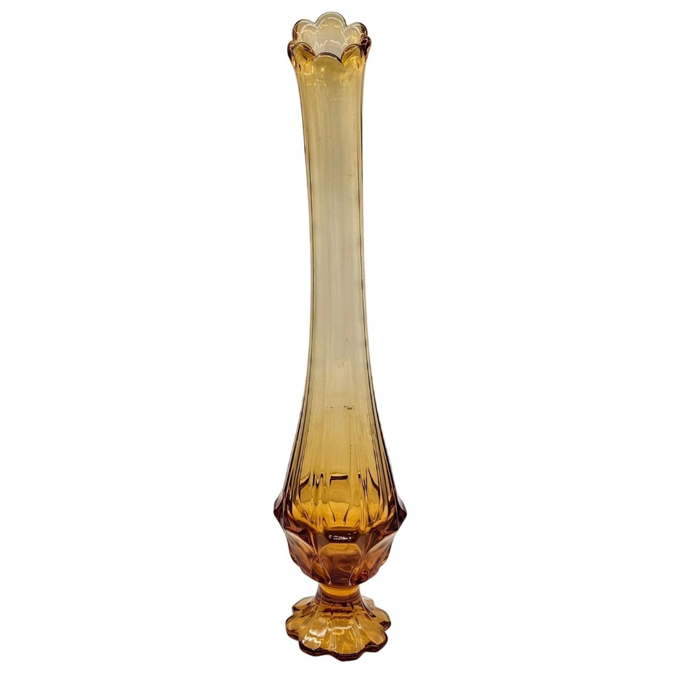 Vintage‎ 14.25" Fenton Valencia Amber Swung Glass Vase Decorative Accent